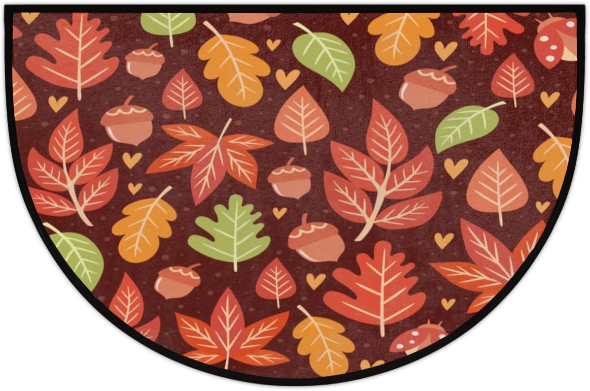 Pardick Tapete semicircular de arce otoñal, alfombra semicírculo de hojas de otoño, lavable, decoración duradera, alfombras de media luna, tapetes