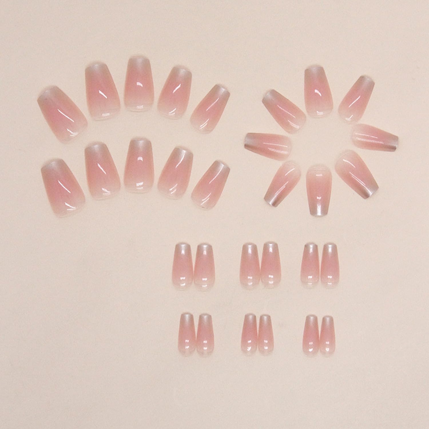 30 unidades de uñas postizas a presión color rosa aurora, uñas postizas medianas con diseño de ataúd, uñas postizas con pegamento en las uñas, uñas