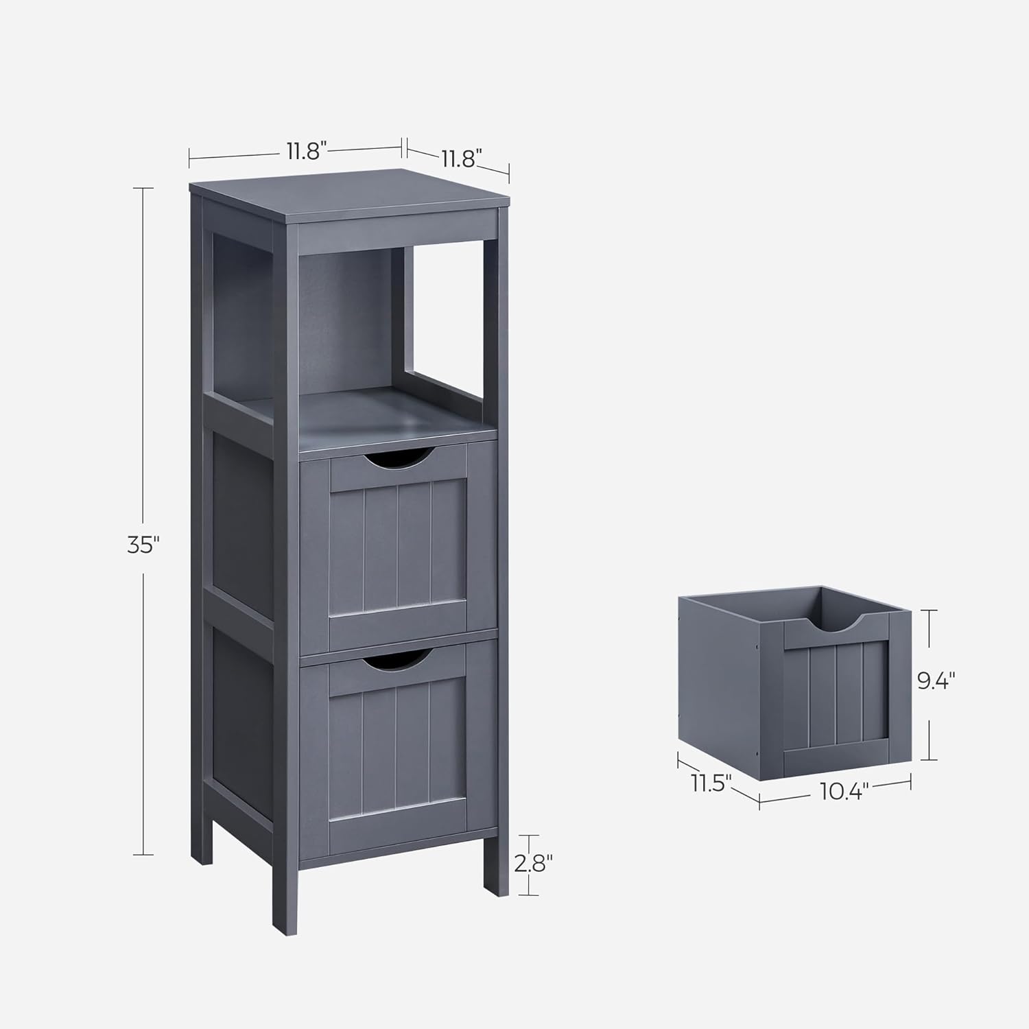 VASAGLE Gabinete de piso de baño, organizador de almacenamiento de baño, unidad de esquina multifuncional, 2 cajones, gris UBBC042G01