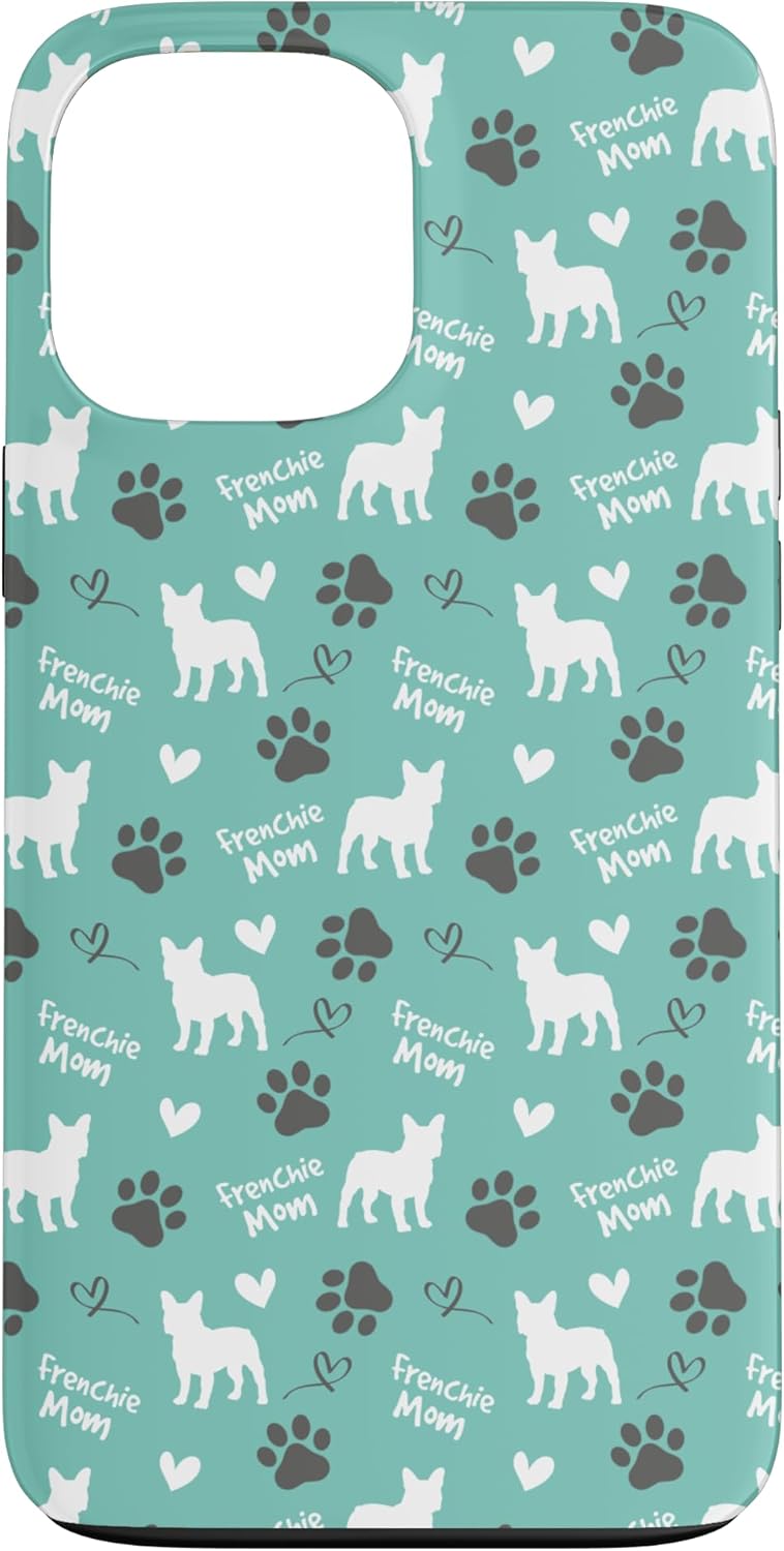 Funda para iPhone 13 Pro Max Frenchie Mom Bulldog Francés Mamá Azul Mujeres