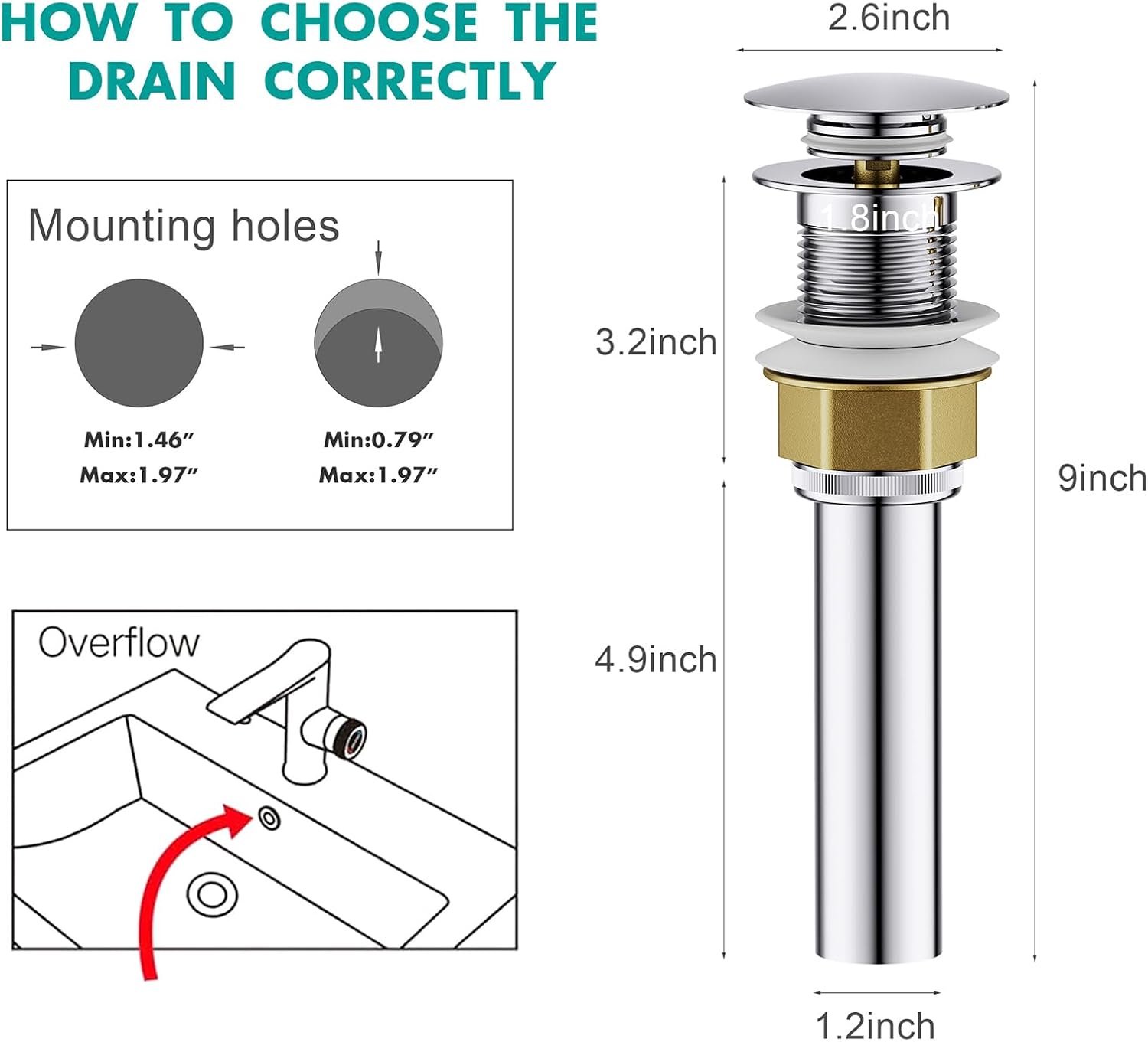 Drenaje de fregadero para baño, drenaje desplegable con tapón de cesta desmontable, filtro de drenaje antiexplosión y antiobstrucción, cromado, sin
