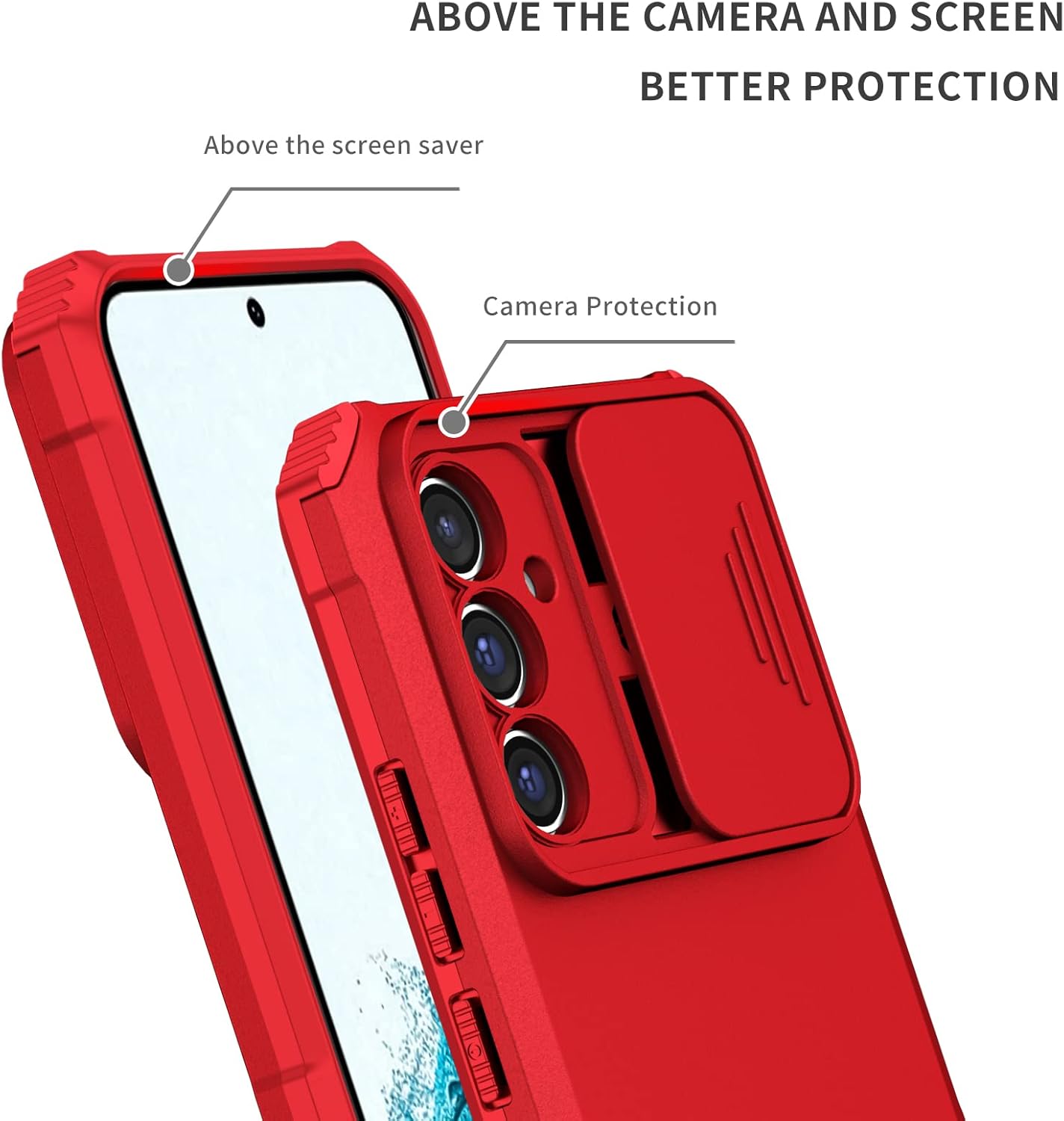 Ysnzaq Funda para Samsung Galaxy A54 5G con cámara deslizante, delgada, a prueba de golpes, con función atril para Samsung Galaxy A54 5G LT rojo