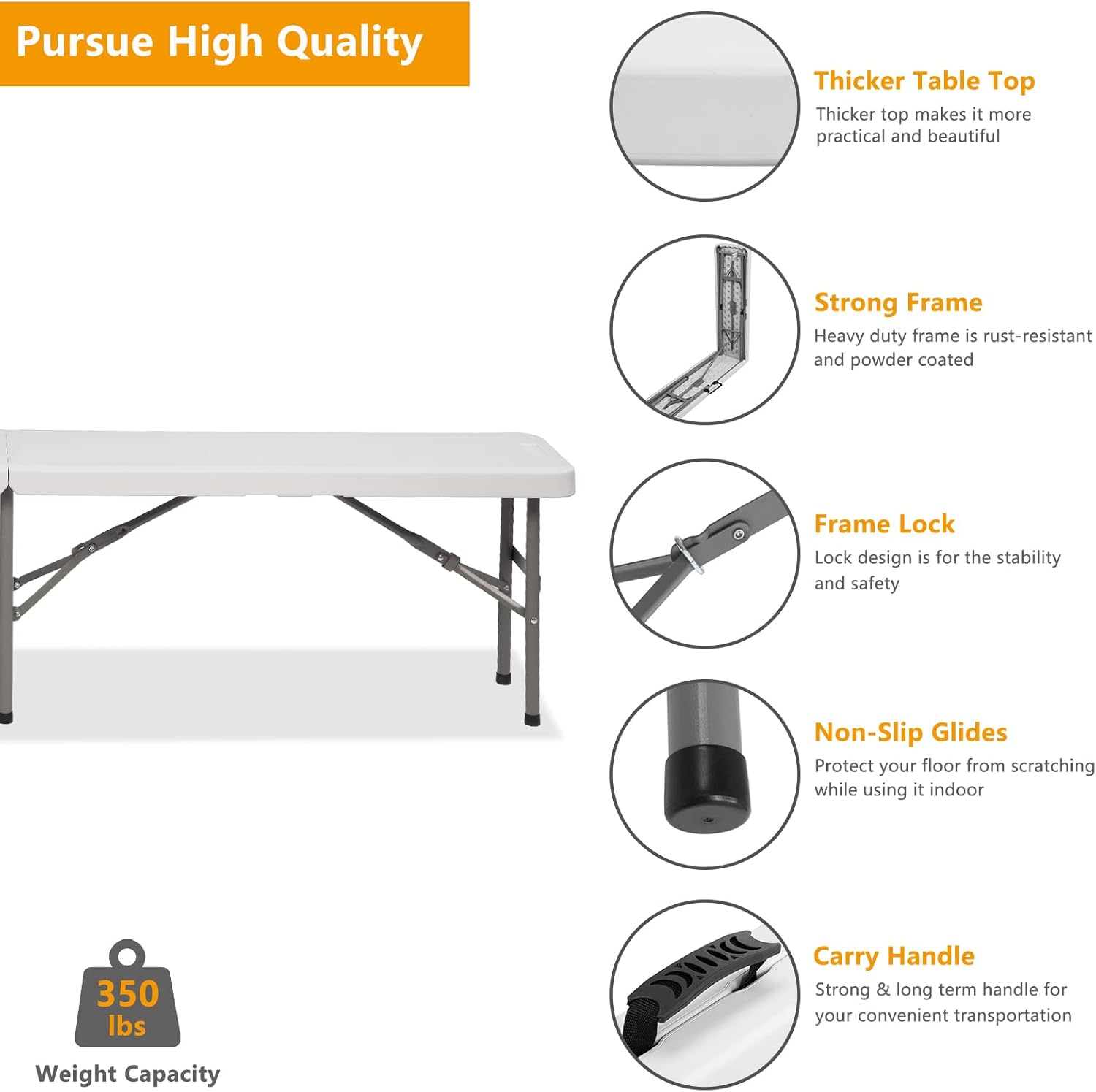 VINGLI Paquete de 4 asientos plegables portátiles de plástico de 6 pies, banco plegable para deportes, fútbol asiento plegable para picnic, fiesta,