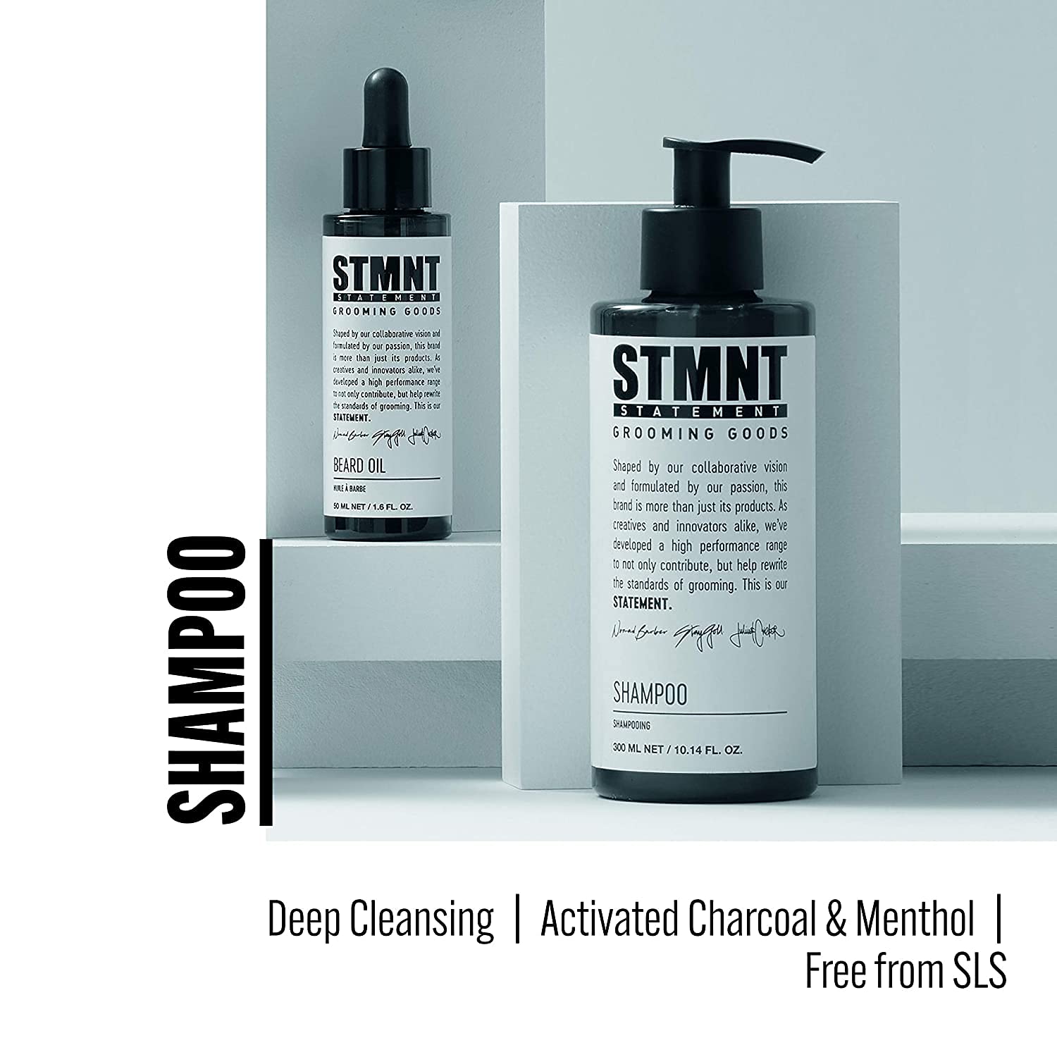 STMNT Champú para productos de aseo  SLSSLES sin sulfatos  Carbón activado y mentol  Elimina la acumulación  Sensación más completa del cabello