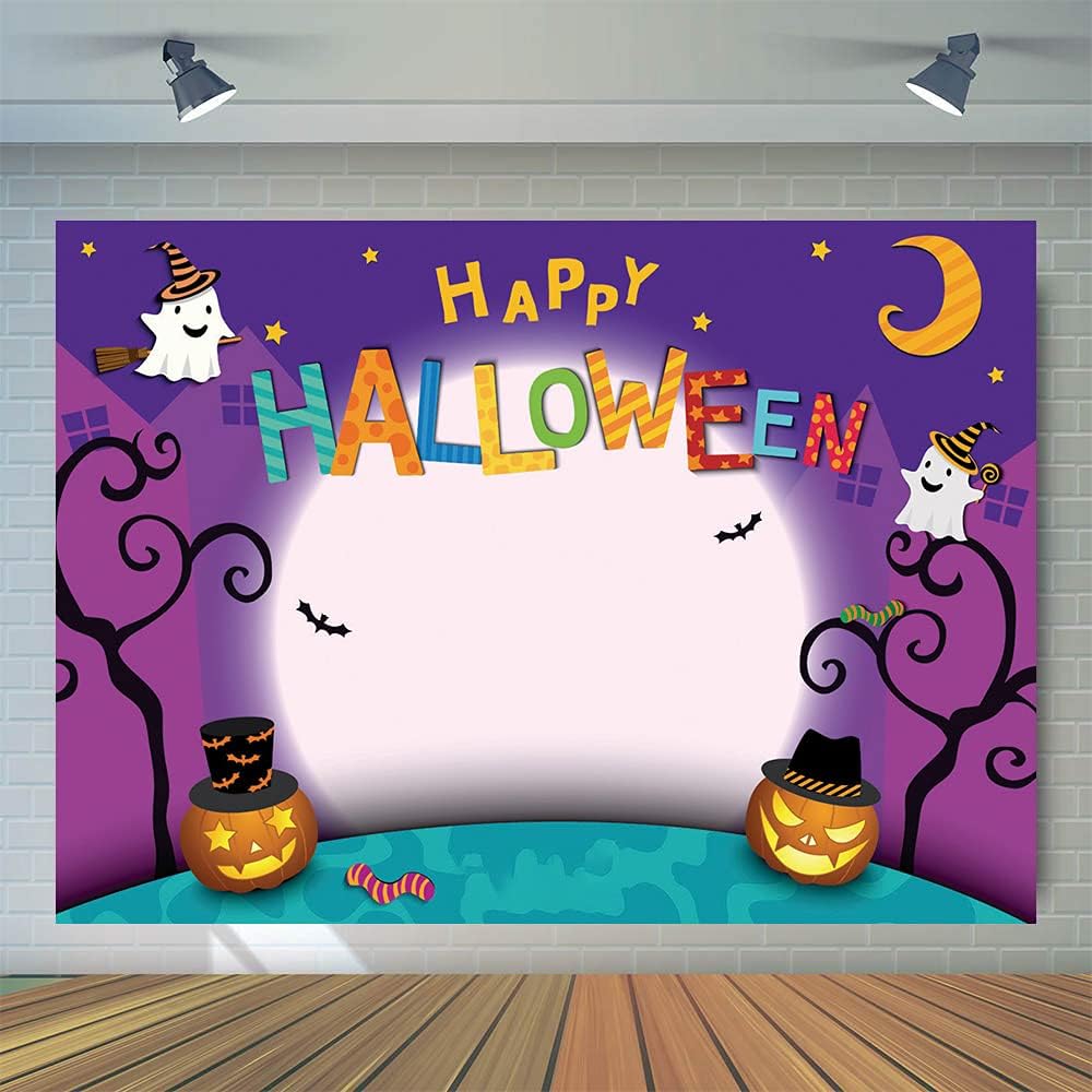 WOLADA Telón de fondo de fotos de Halloween de dibujos animados de 8 x 6 pies, telón de fondo de fotografía de luna de calabaza, pancarta de fiesta