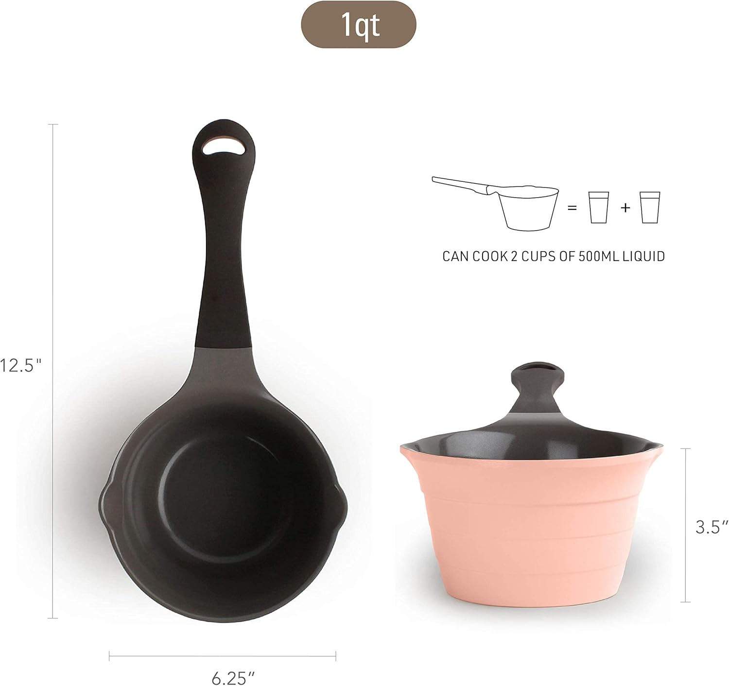Neoflam Cacerola de 1 cuarto de galón, calentador de mantequilla para hervir, olla de fusión, revestimiento antiadherente de cerámica saludable