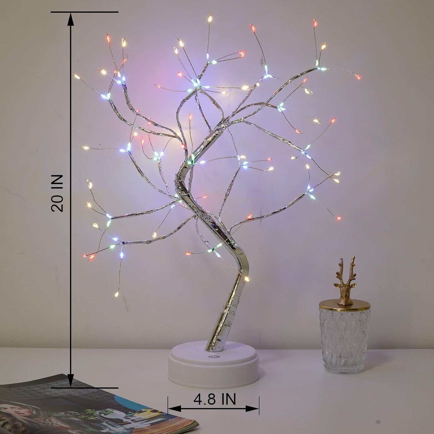 Lámpara de árbol de espíritu de hadas brillante de 20 pulgadas con control remoto, luces de árbol bonsái, lámpara de árbol artificial para iluminar