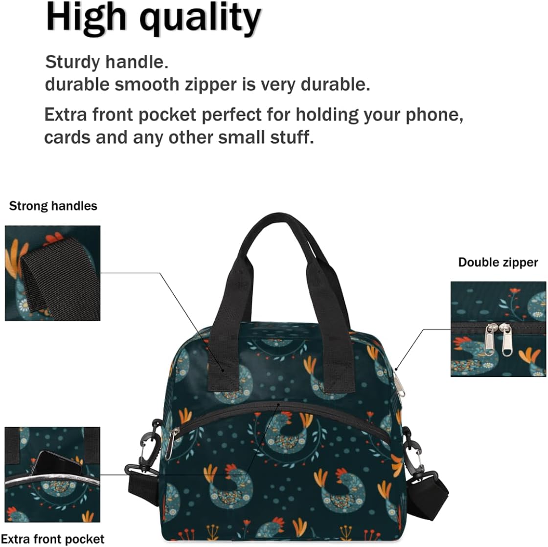 XMNYGJ Bolsa de almuerzo aislada para mujeres y hombres, bolsa de pollo a prueba de fugas, grande, reutilizable, para adultos, con correa ajustable