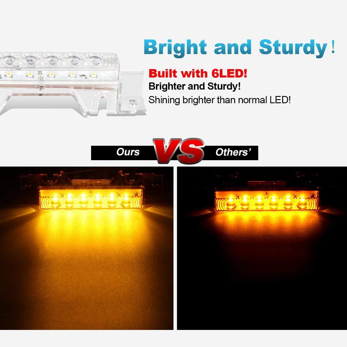 Partsam 5 piezas de lente transparente 6 LED ámbar cabina luz camión remolque cabina superior techo marcador luz impermeable luces reflectantes