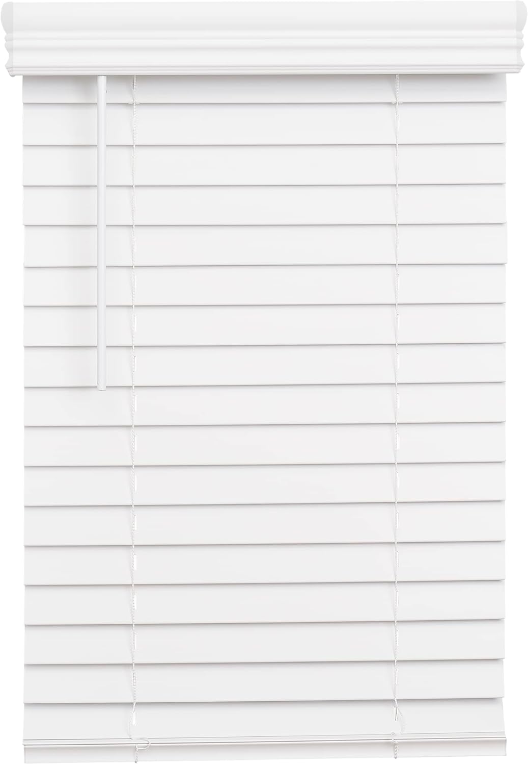Lotus & Windoware Persiana de madera sintética de 2 pulgadas sin cable, 28.5 pulgadas de ancho x 48 pulgadas de largo, suave, blanco brillante