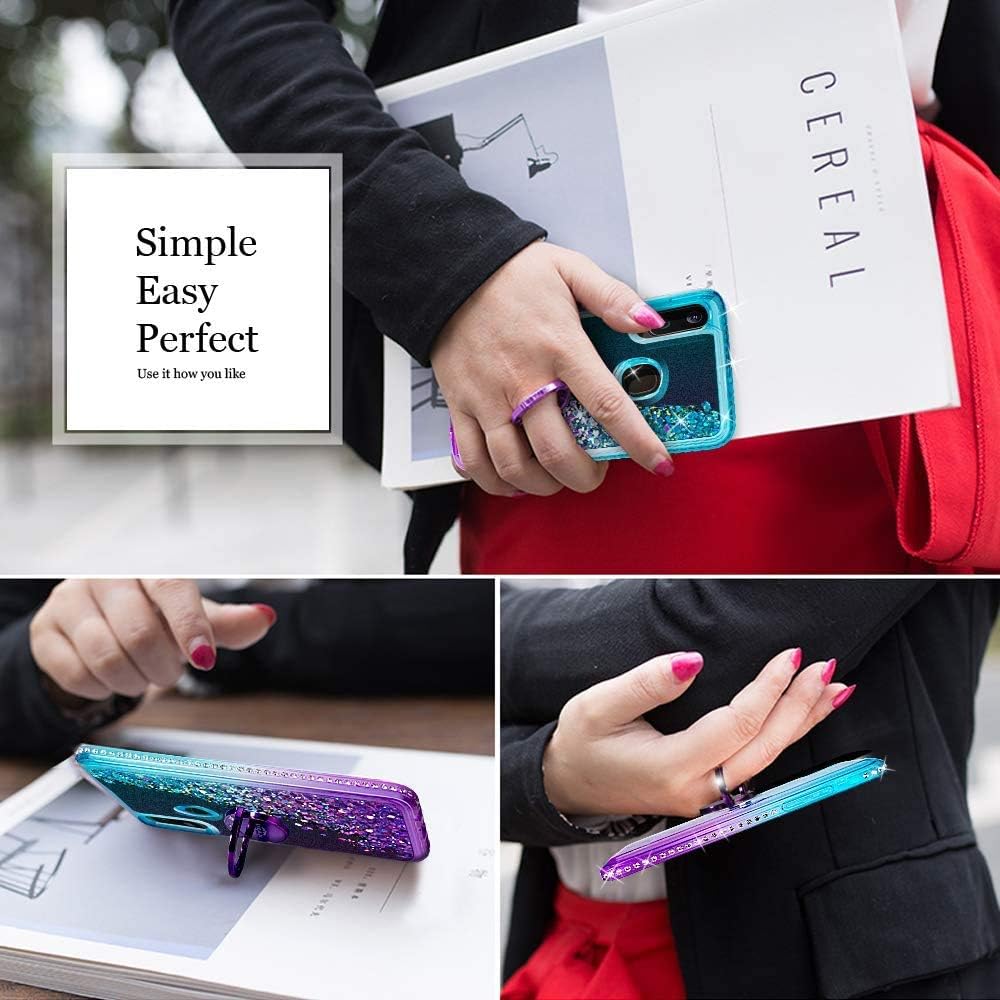 Silverback Funda para Galaxy A10S, funda holográfica con purpurina líquida móvil con soporte, anillo de parachoques de diamantes de imitación
