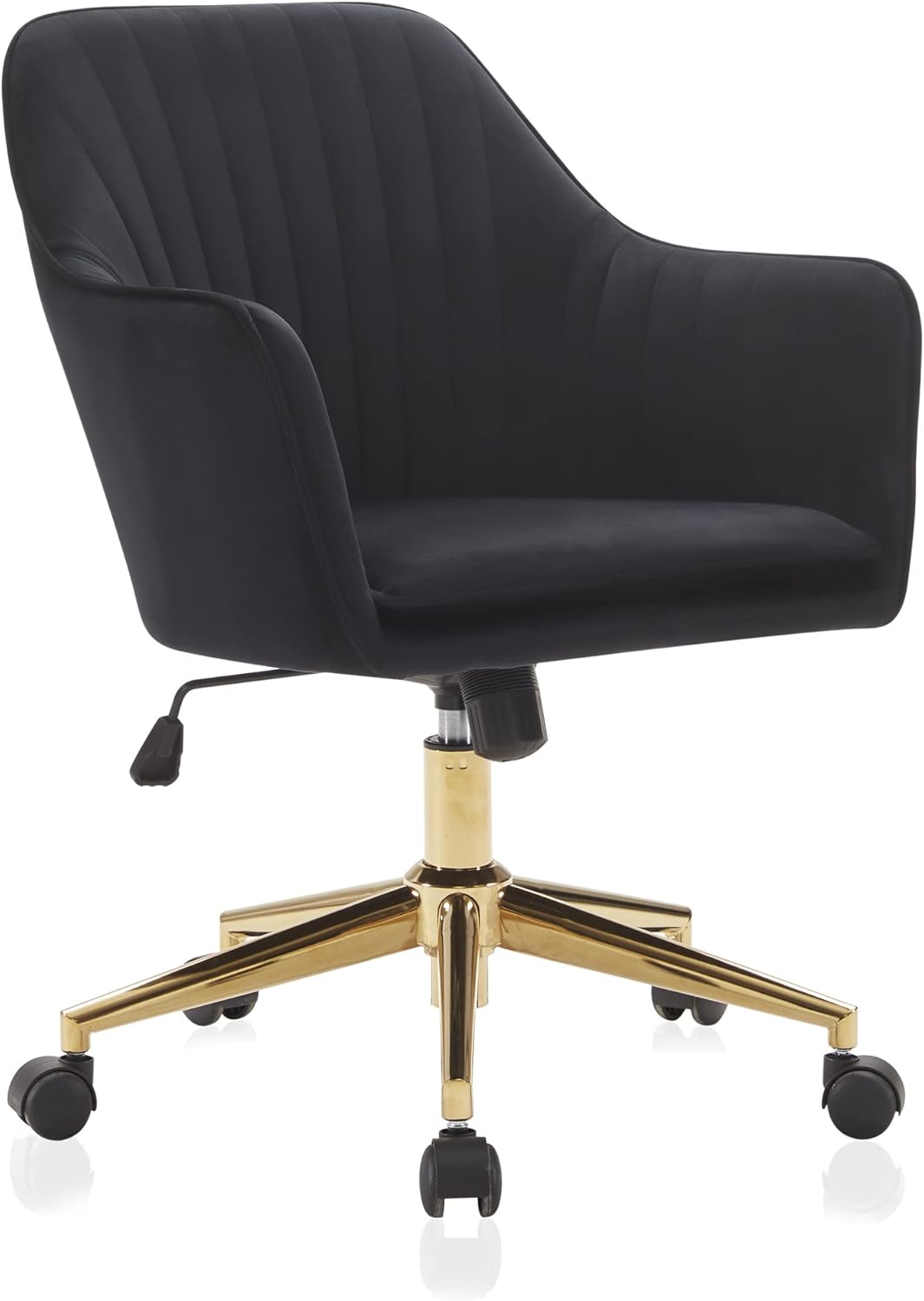 BELLEZE Silla de escritorio moderna tapizada de terciopelo con ruedas giratorias y altura ajustable, sillón decorativo para oficina o tocador,