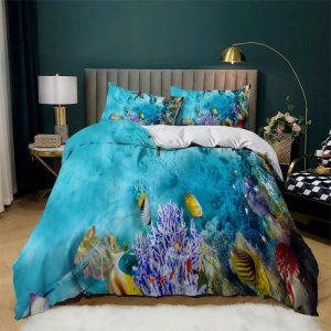 Sky Blue Fish School Duvet Cover Full Animal Print Bedding Sets Full Soft Microfiber Comforter Cover and 2 Pillow Shams 20″X26″, Bed Set Duvet Sky Blue Fish School Duvet Cover Full Animal Print Bedding Sets Full Soft Microfiber Comforter Cover and 2 Pillow Shams 20″X26″, Bed Set Duvet