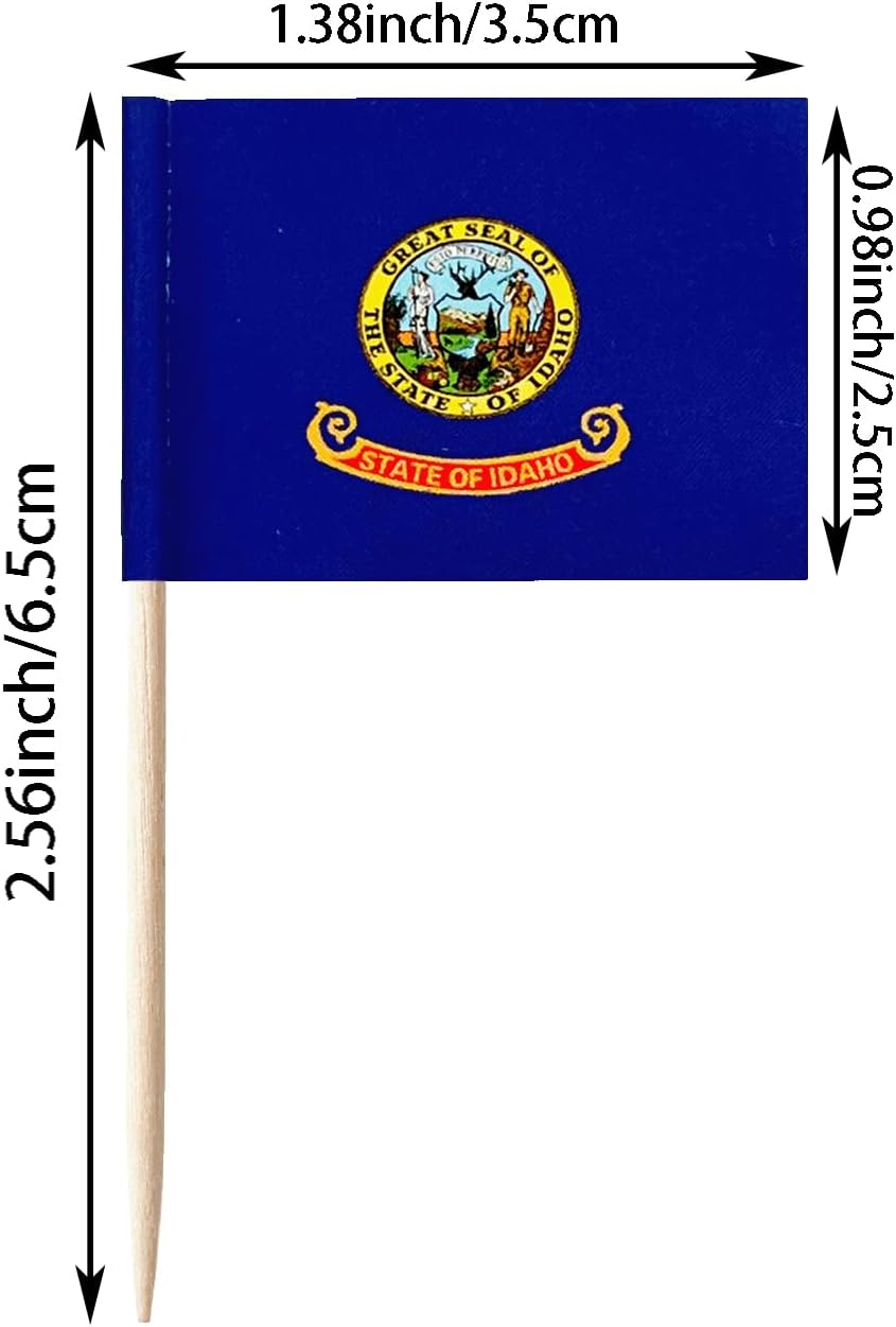 100 unidades de bandera de identificación de Idaho de Estados Unidos, palillos de dientes del estado de Idaho, mini adornos pequeños de Idaho para