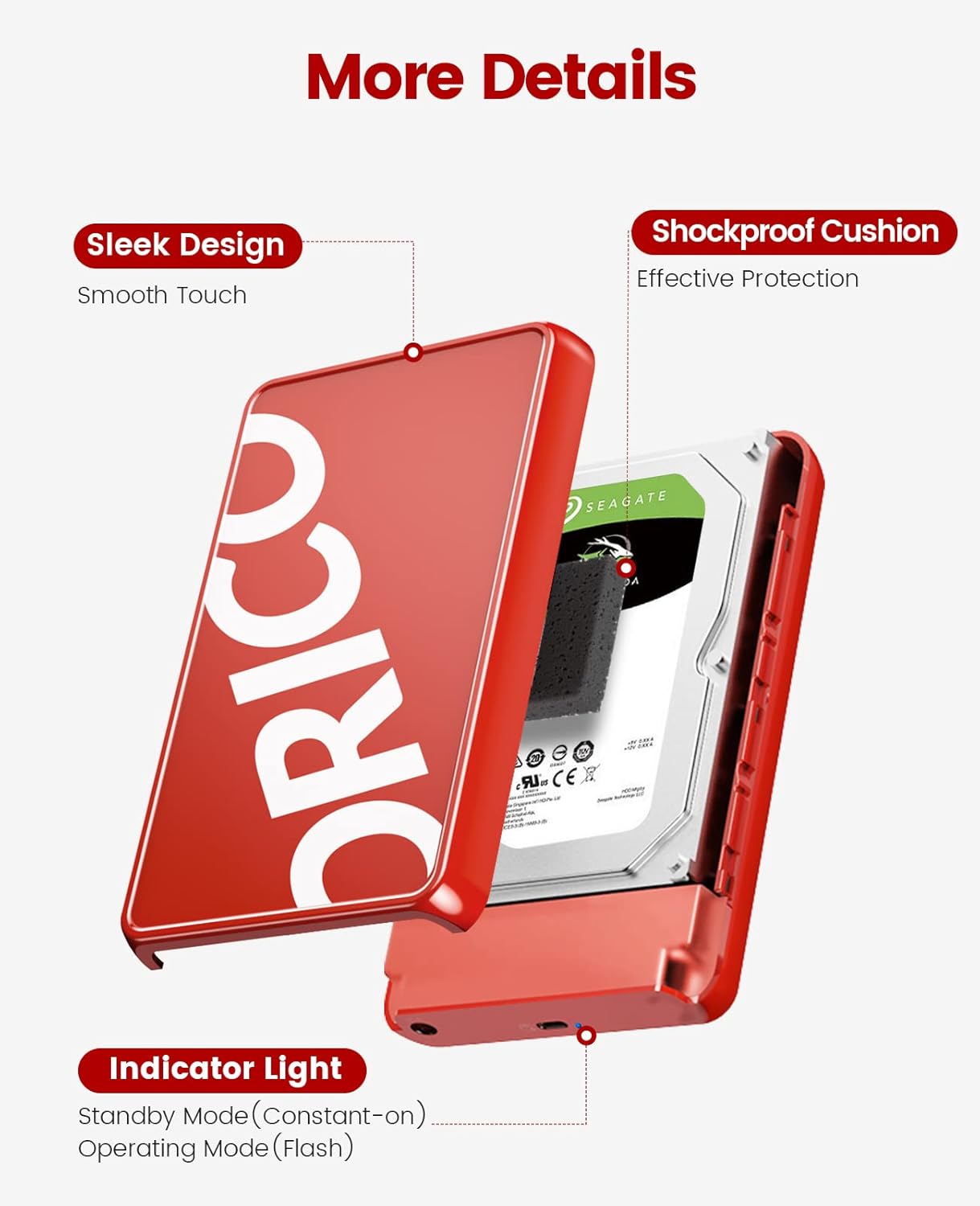 ORICO Moderno gabinete de disco duro USB C USB 3.1 Gen 1 a SATA III 6Gbps UASP Caja de disco duro externo para todos los discos duros SATA SSD HDD