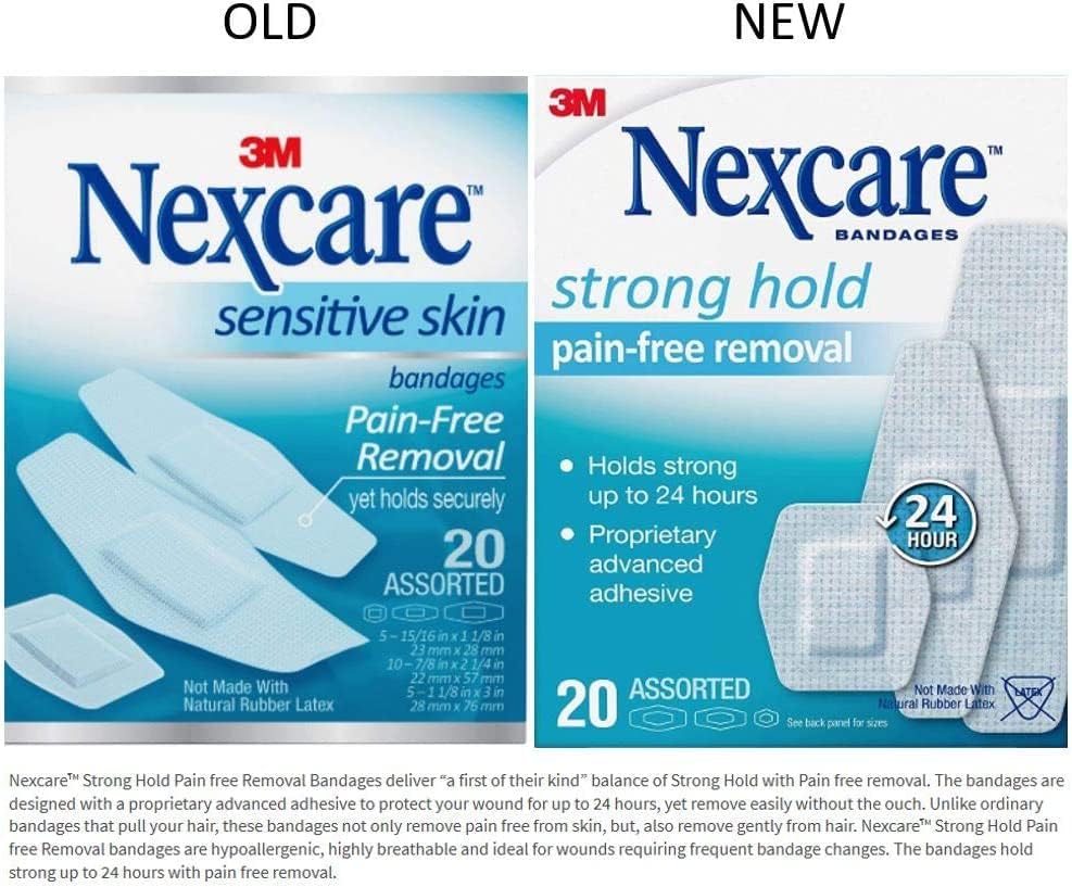 Nexcare Vendajes de sujeción fuerte, surtidos, 20 vendajes por caja (3 cajas), 20 unidades (paquete de 3)