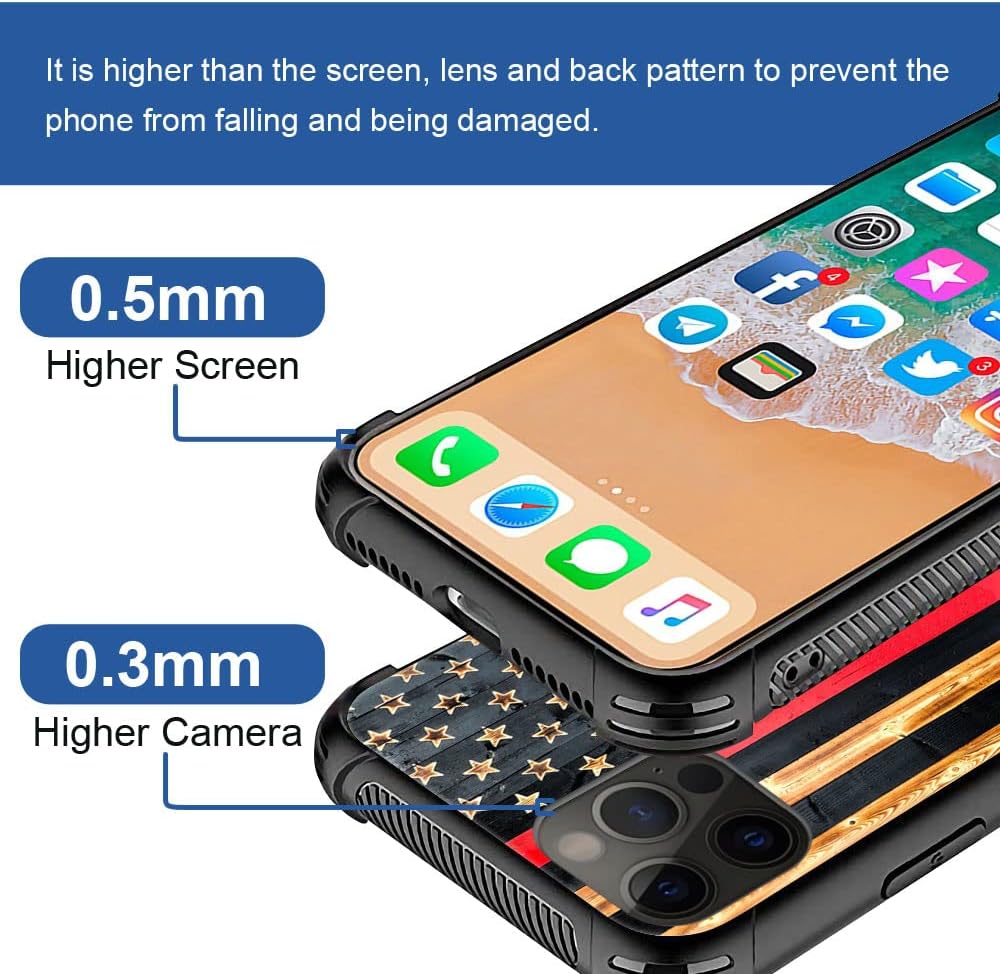 DAIZAG Funda compatible con iPhone 12, diseño de bandera de grano de madera de línea roja para iPhone 12 Pro, fundas para hombre y mujer, protección
