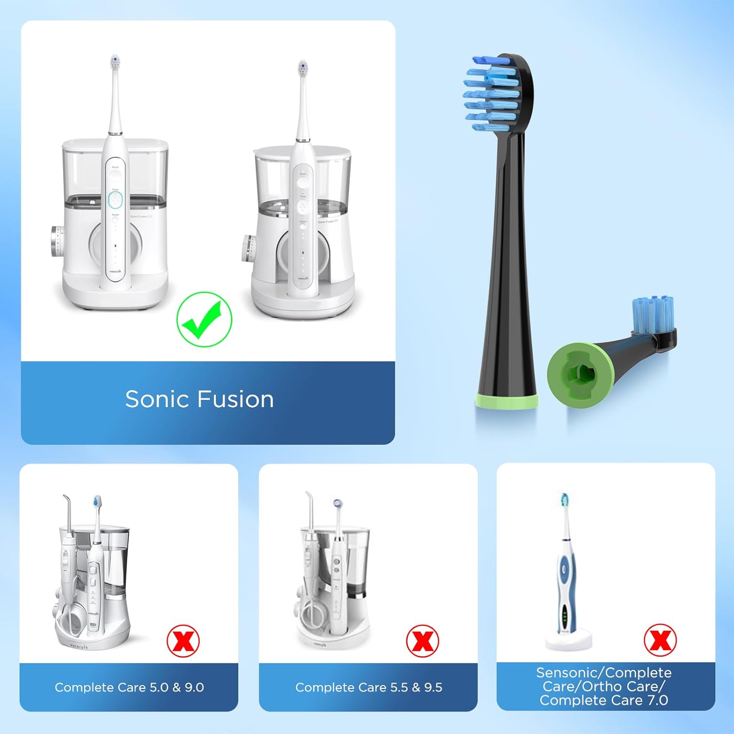Cabezales de repuesto para cepillo de dientes con cubiertas para Water Pik Sonic Fusion SF01SF02 y Sonic Fusion 2.0 SF03SF04, 4 unidades, color negro