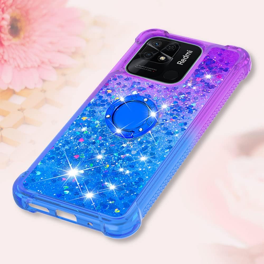 Monwutong Funda para Xiaomi Redmi 10C, parachoques de TPU con líquido de purpurina, protección resistente, azul púrpura