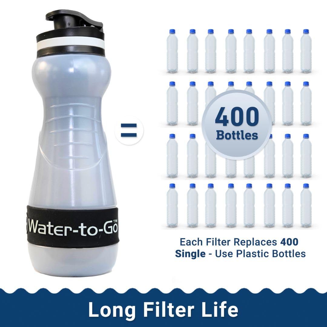 Botella de filtro de agua (18.5 oz55cl) perfecta para senderismo, camping, viajes y supervivencia, bioplástico ecológico, incluye filtro purificador
