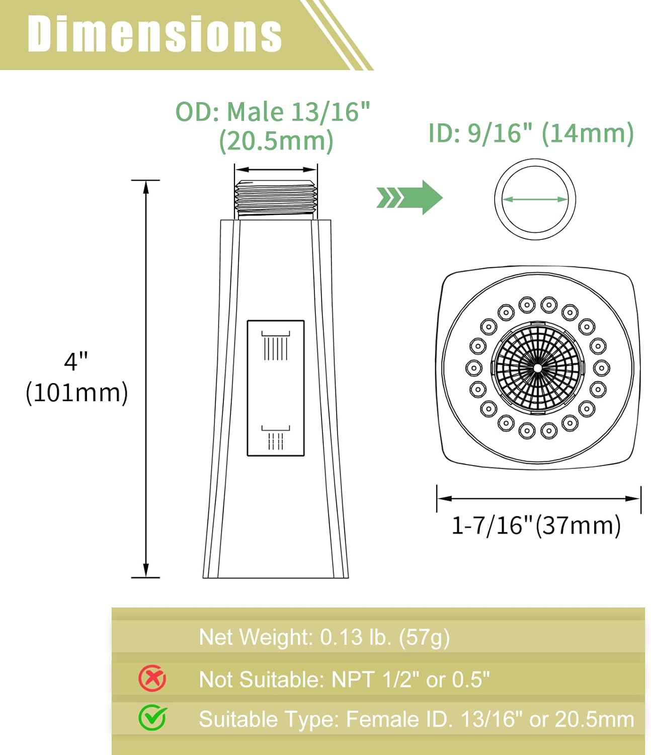 APLusee Cabezal pulverizador de grifo de cocina, 2 modos de repuesto de boquilla de cabezal rociador, níquel cepillado
