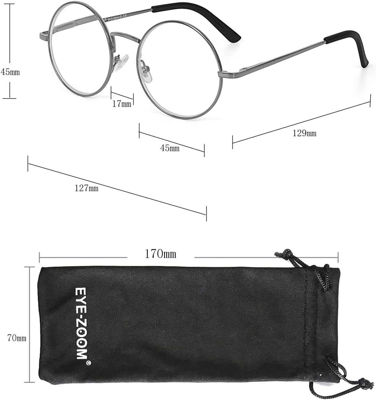 Gafas de lectura redondas con marco de metal con bisagra de resorte (negro, plateado y plomo)