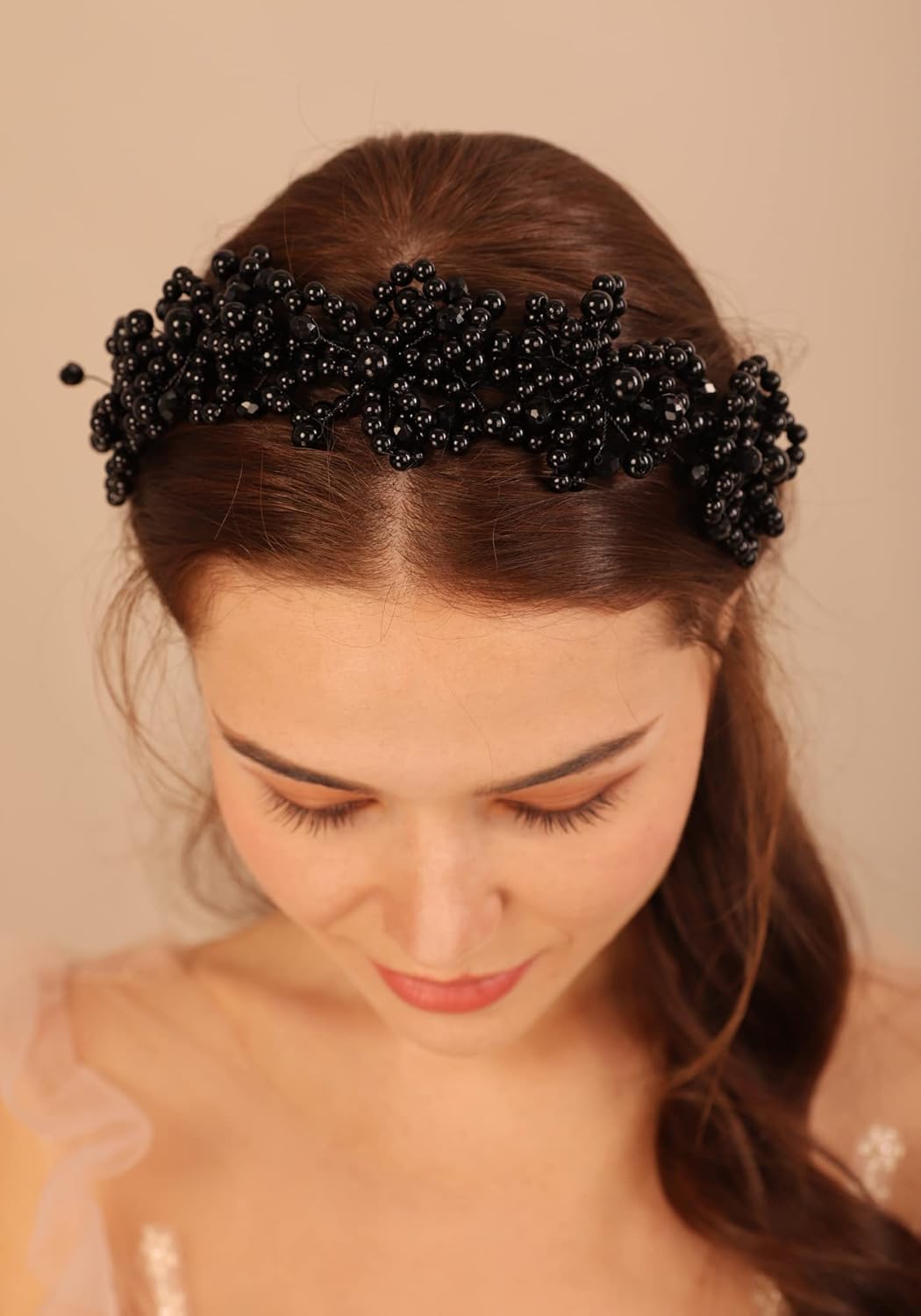 Diadema para el pelo, diadema de perlas negras, perlas de cristal de diamantes de imitación, pieza de pelo de boda, para mujeres y niñas nupciales