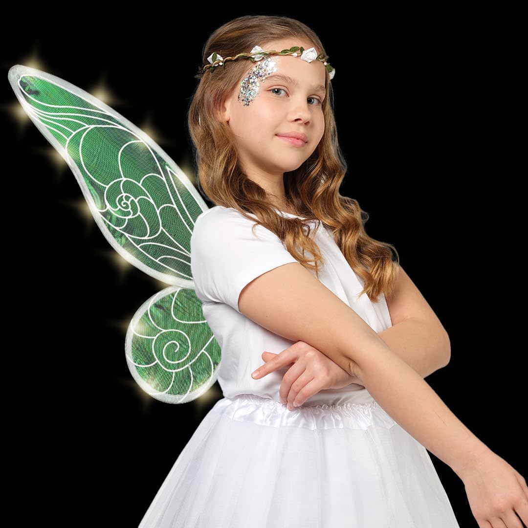 Funcredible Fairy Costume Accessories – Orange Light Up Fairy Wings and Flower Crown, Glitter