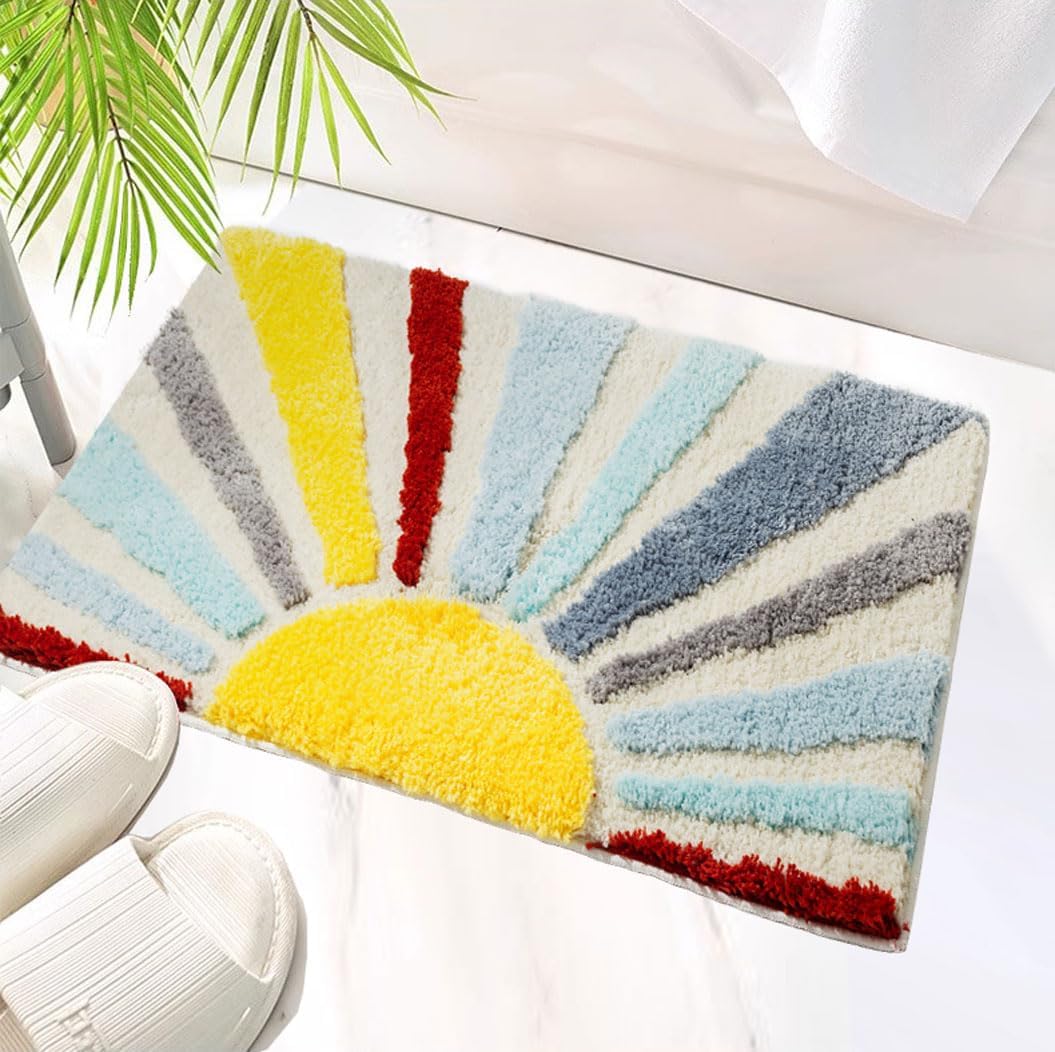 Urtlmaji Alfombra de baño retro para el sol, divertida, bonita, bohemia, antideslizante, de microfibra de felpa, para niños pequeños, minimalista,