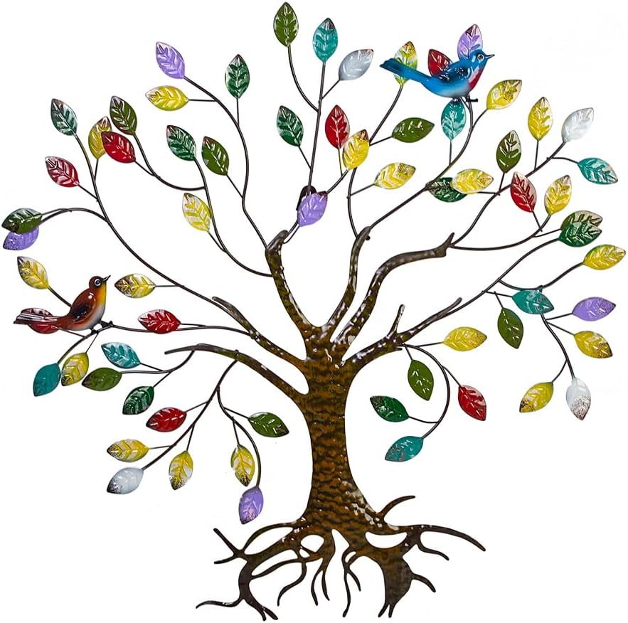 VEWOSTAR Arte de pared de metal para sala de estar, decoración del hogar, hojas coloridas, escultura de pared, árbol de la vida, hecho a mano,