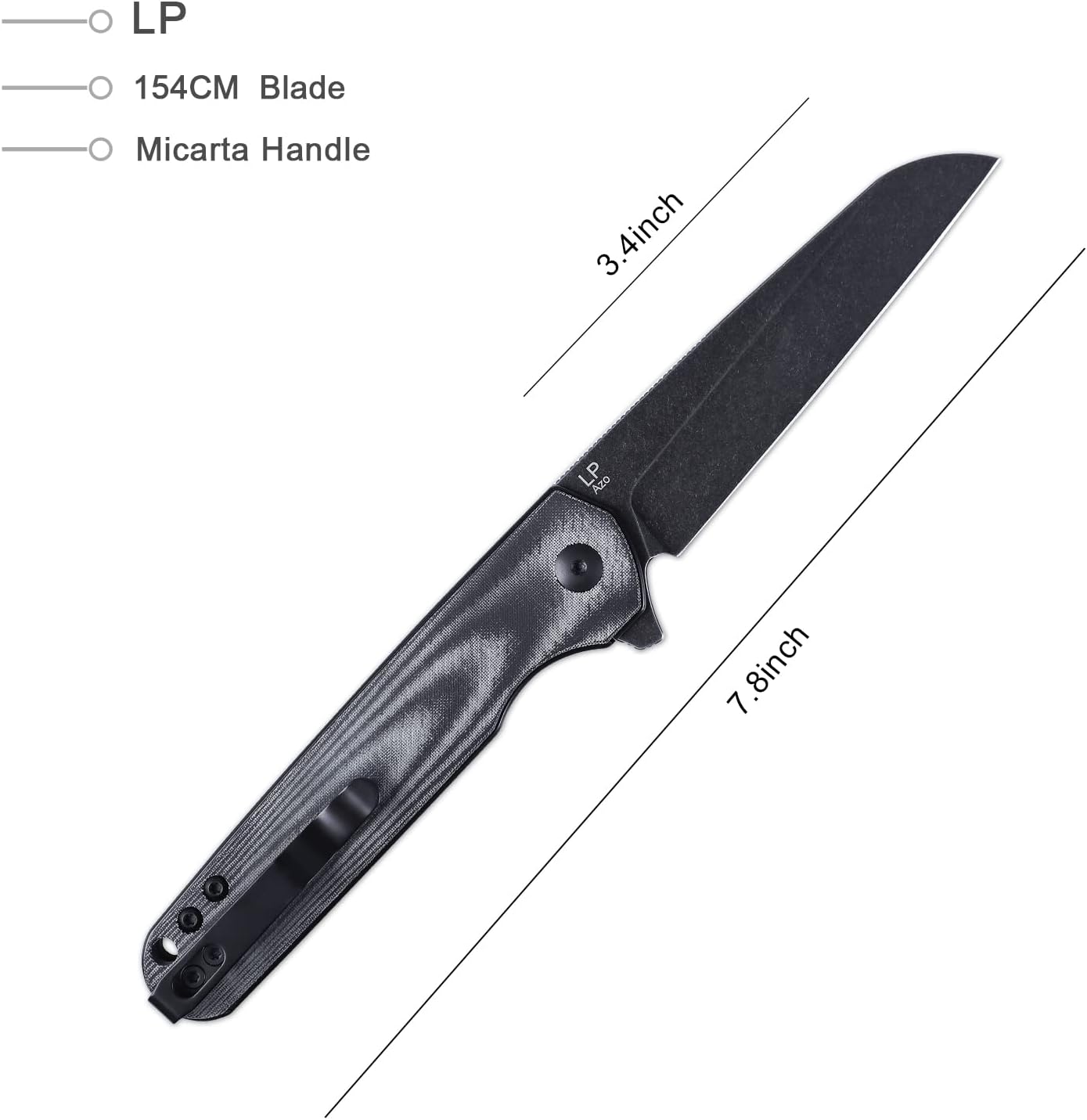 Kizer LP EDC Cuchillo Negro Micarta Mango 154CM Cuchillo de Bolsillo de Acero, Cuchillos Plegables Flipper V3610C1