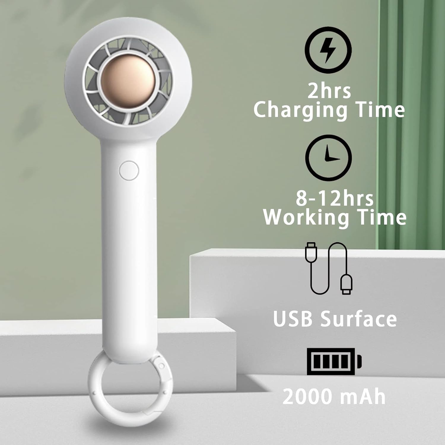 Sowmow Mini ventilador de mano recargable, ventilador portátil para viajes, ventilador de pestañas personal para mujeres, maquillaje con 2
