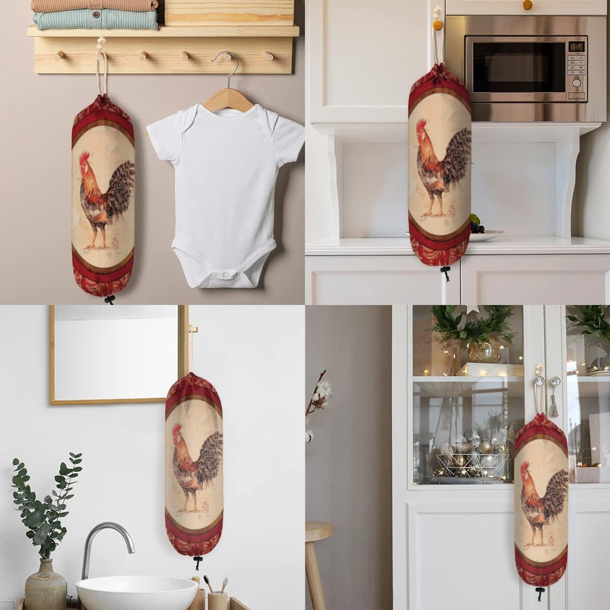 Rooster – Soporte circular para bolsas de plástico, lindo organizador de bolsas de plástico para montaje en pared, reutilizable, grande, dispensador