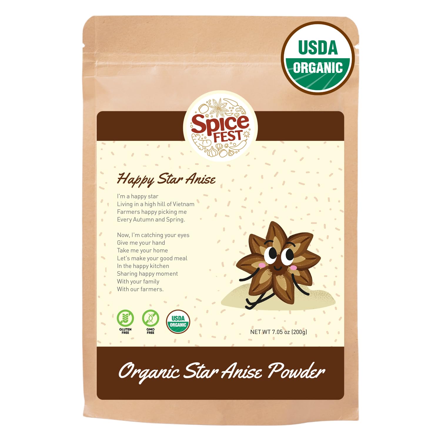 SPICE FEST – Polvo orgánico de anís estrellado, (7.0 onzas) Semillas de anís estrellado vietnamita, 100% natural en polvo de vainas de anís