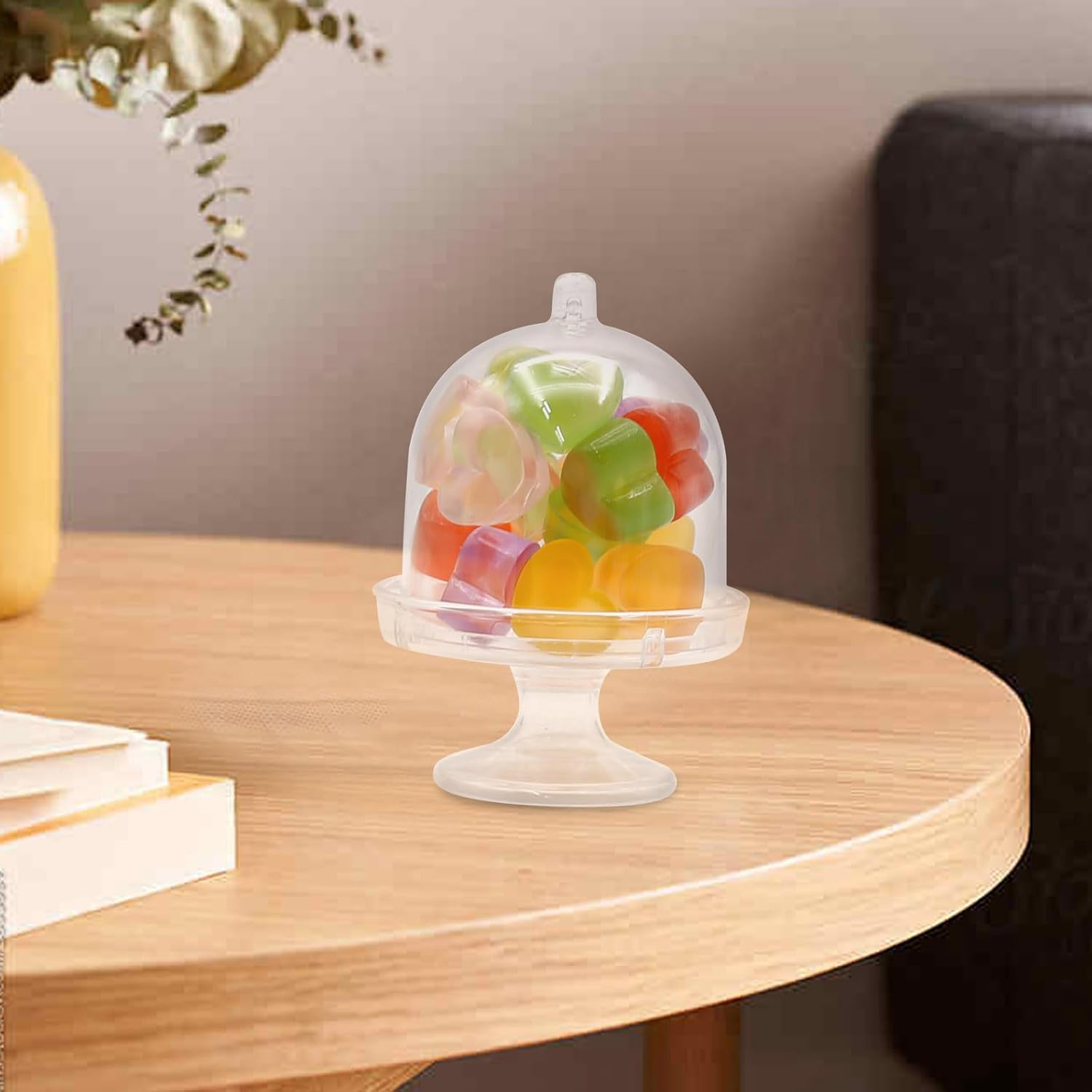 36 piezas de mini soporte para tartas con tapa, soporte de plástico para cupcakes, soporte transparente de exhibición de pasteles pequeños para