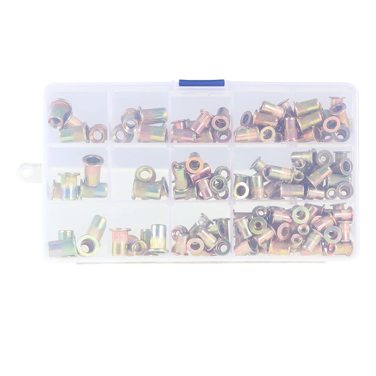 150 piezas SAE 14-20 10-32 10-24 8-32 6-32 Kit de tuercas remachadoras Kit surtido de tuercas de remache de cabeza plana roscada tuerca de inserción