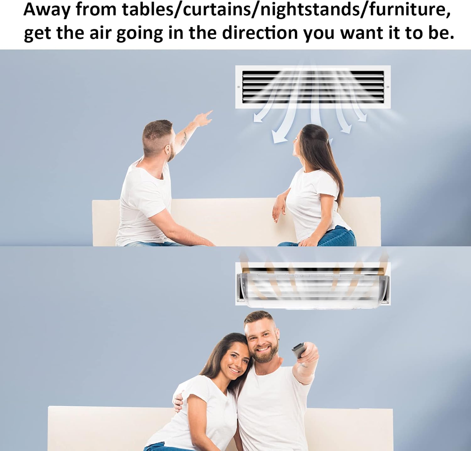 Paquete de 2 deflectores de aire y calor para rejillas de ventilación, paredes laterales y registros de techo, ajustables de 8.5 a 15 pulgadas