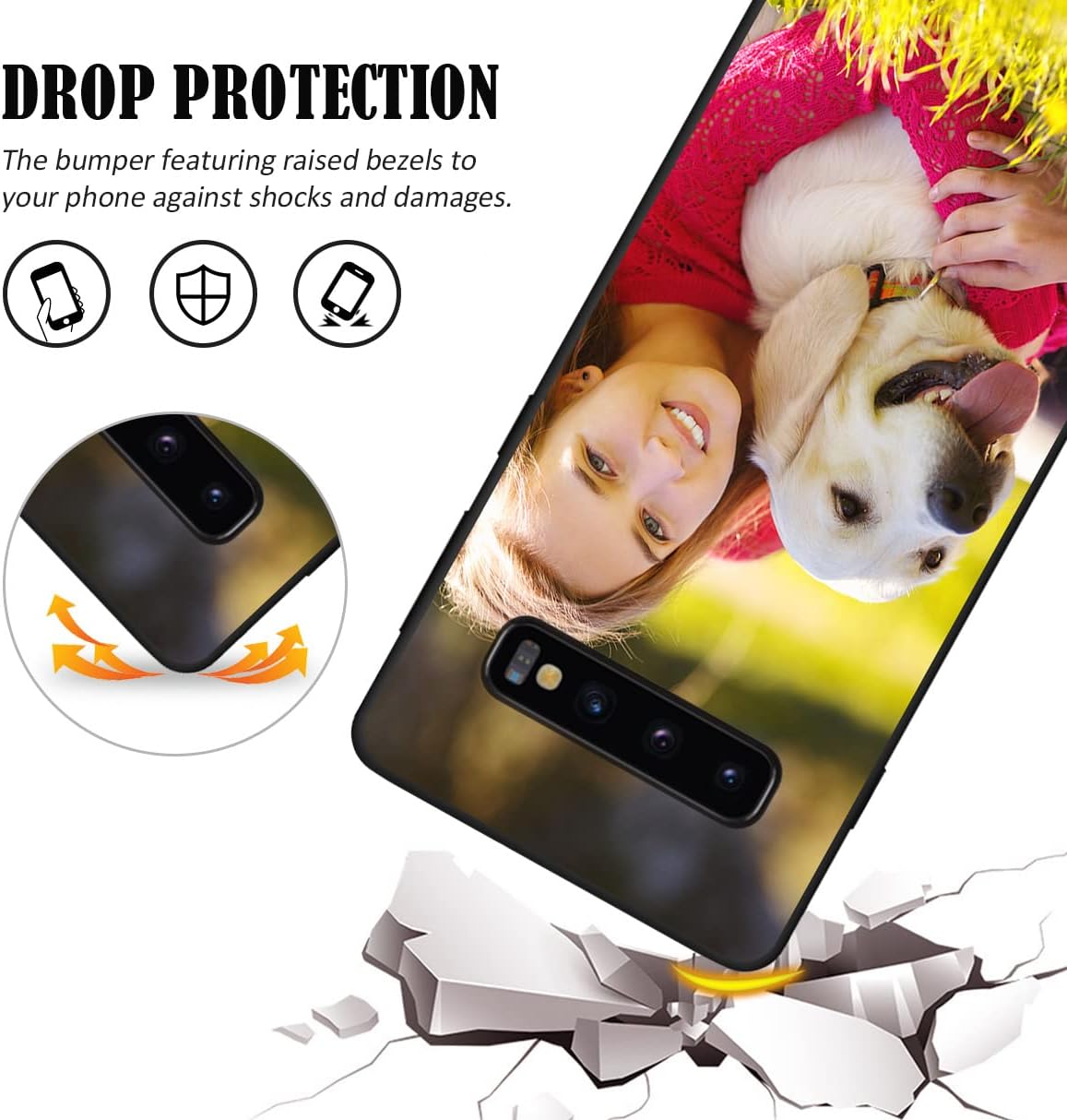 Funda personalizada para Samsung Galaxy S10 con nombre de texto y foto – Funda delgada suave personalizada S 10 (negro)