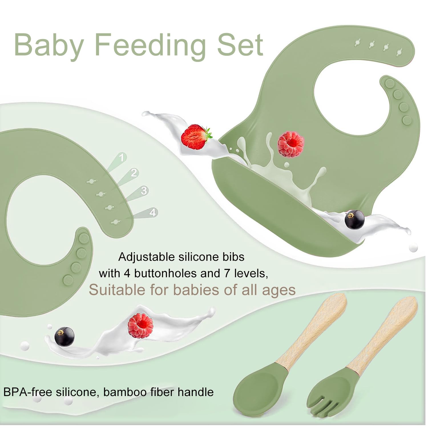 Mrkyy Juego de alimentación de bebé de silicona, suministros de destete con ventosa dividida, juego de platos de autoalimentación para niños
