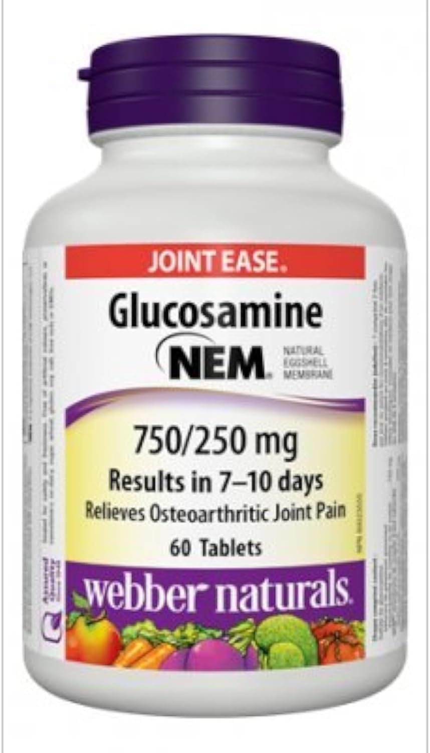 Webber Naturals Glucosamina de triple fuerza con membrana de cáscara de huevo natural NEM, 750250 mg, 60 comprimidos