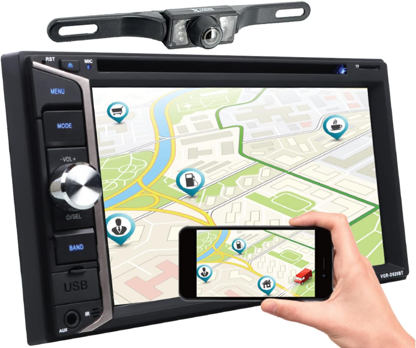 Gravity D920BT – Receptor estéreo de coche de 6.2 pulgadas, 200 vatios, doble DIN 2DIN, pantalla táctil HD con DVDCDMP3FMUSBSD, compatible con