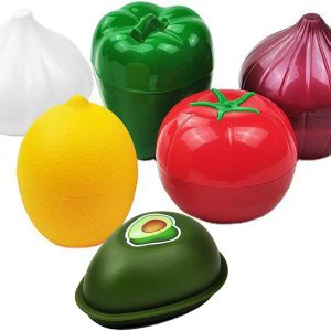 Juego de 6 recipientes con forma de frutas y verduras para guardar alimentos frescos, aguacate, limón, tomates, pimienta, cebolla, ajo, Juego de 6 recipientes con forma de frutas y verduras para guardar alimentos frescos, aguacate, limón, tomates, pimienta, cebolla, ajo,