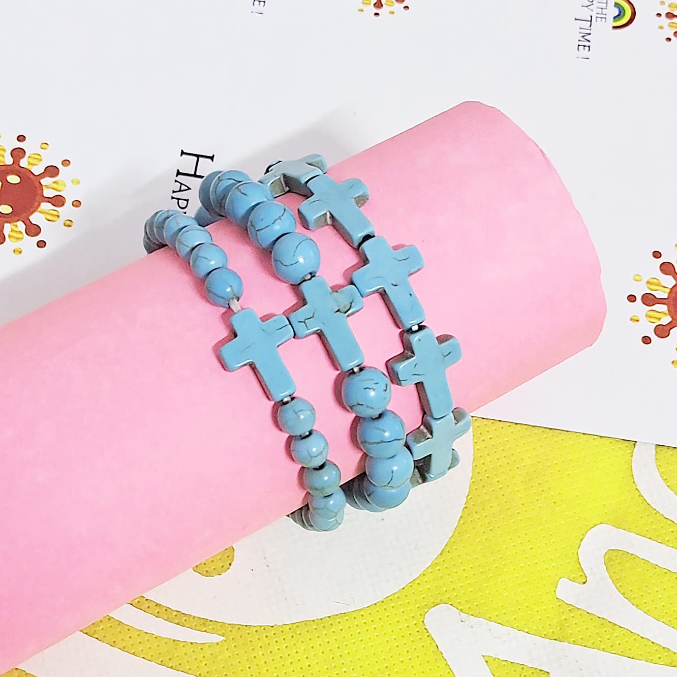 Turquoise Bracelets For Women Balance Energy Gem Bracelet, Unisex Bracelet, Blue Yoga Bracelet Chakra Bracelet For Women Girls Gift (cross)