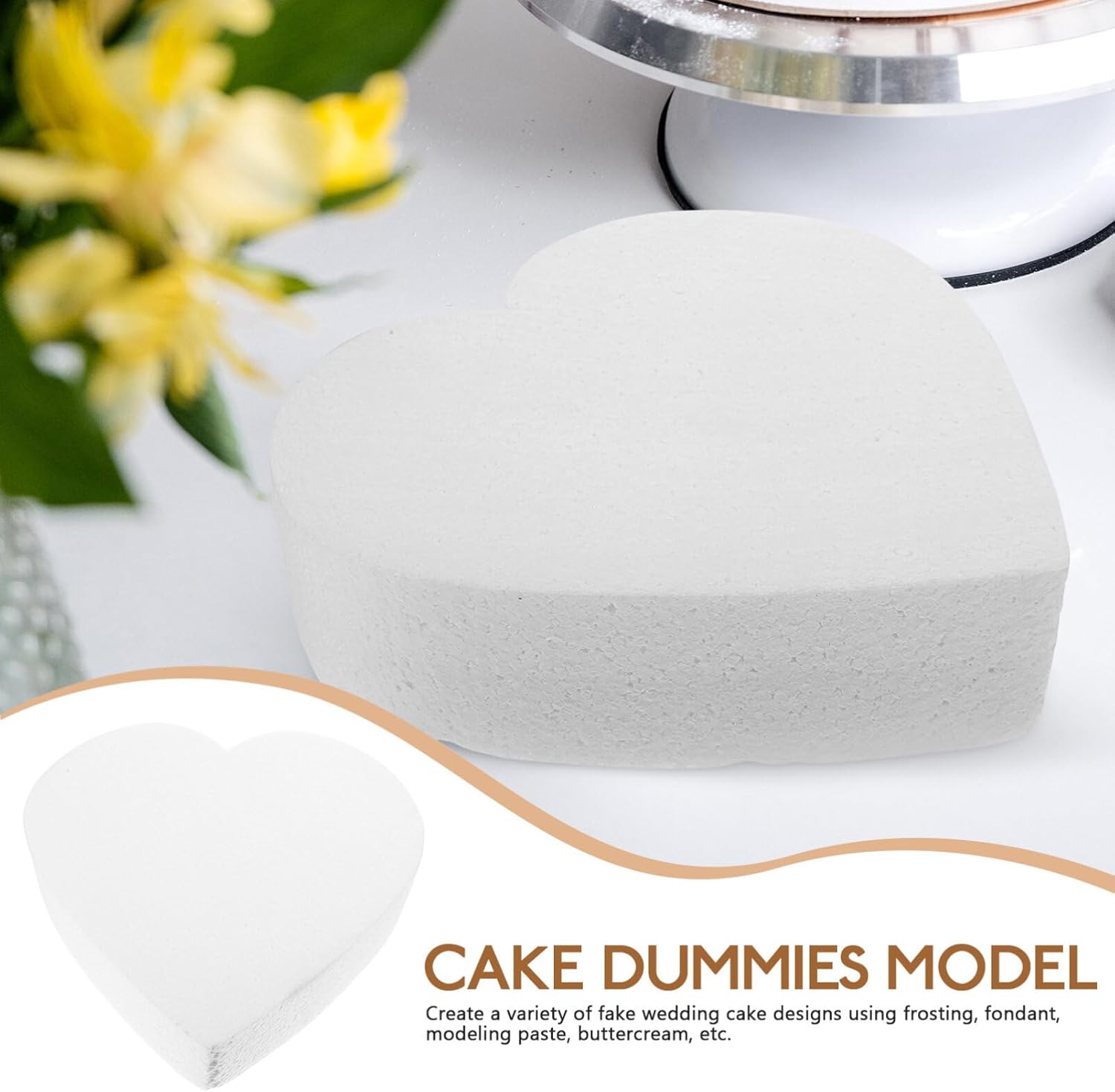 Luxshiny Pastel de espuma para pastel de espuma de 8 pulgadas, modelos falsos en forma de corazón, 2 piezas de embrión de poliestireno, adorno para