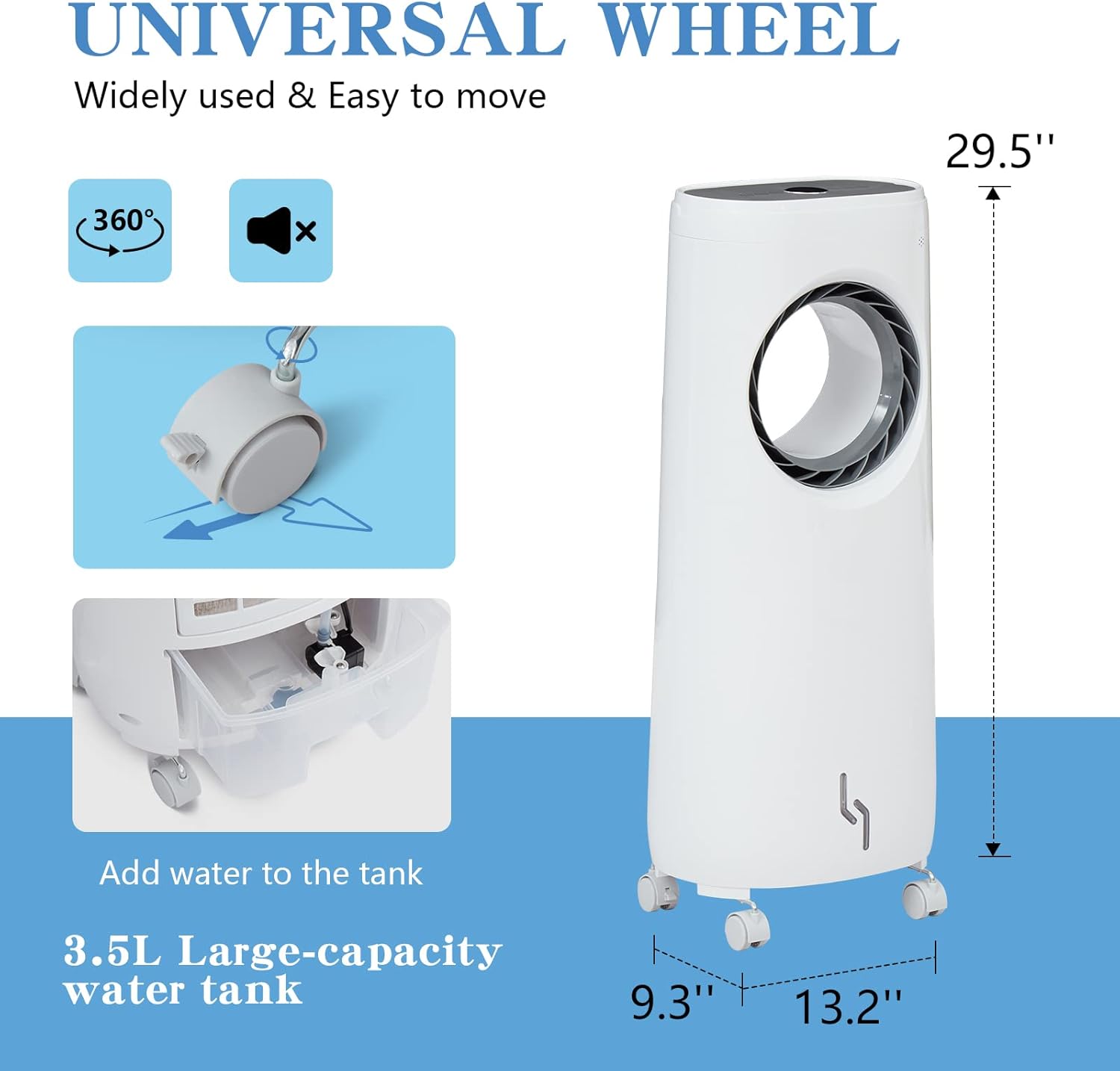 Enfriador de aire evaporativo, aire acondicionado portátil, enfriamiento instantáneo y humidificación con temporizador de 7.5 horas, 3 velocidades y