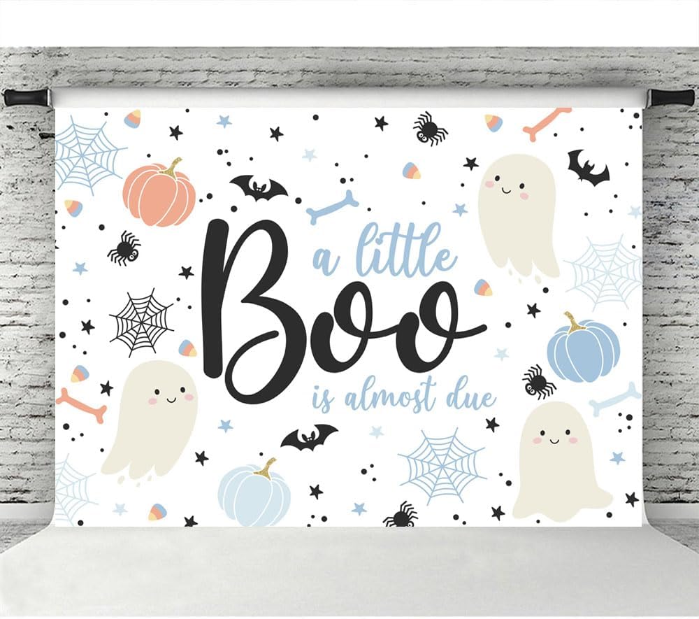 Lofaris A Little Boo is Almost Due – Telón de fondo Haolloween Boy Girl Baby Shower On The Way Decoraciones Pancarta de fotografía Fondo Fantasma