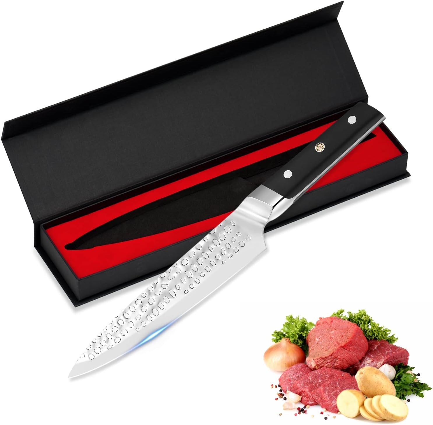 shajwo Cuchillo de chef profesional de 8 pulgadas, cuchillo de cocina de acero de alto carbono, ultra afilado, con mango ergonómico para el hogar,