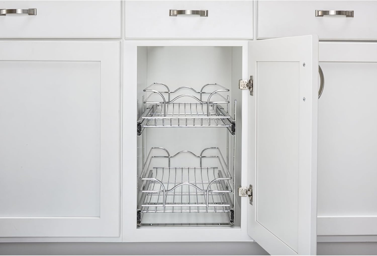 Rev-A-Shelf – Organizador de cocina de 2 niveles, cesta de alambre de almacenamiento en armario, cromo