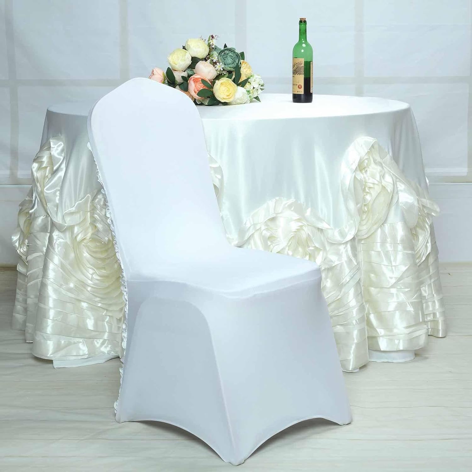 Efavormart – Juego de 40 fundas elásticas para sillas de banquetes de elastano, color blanco con roseta satinada, para banquetes de boda, catering