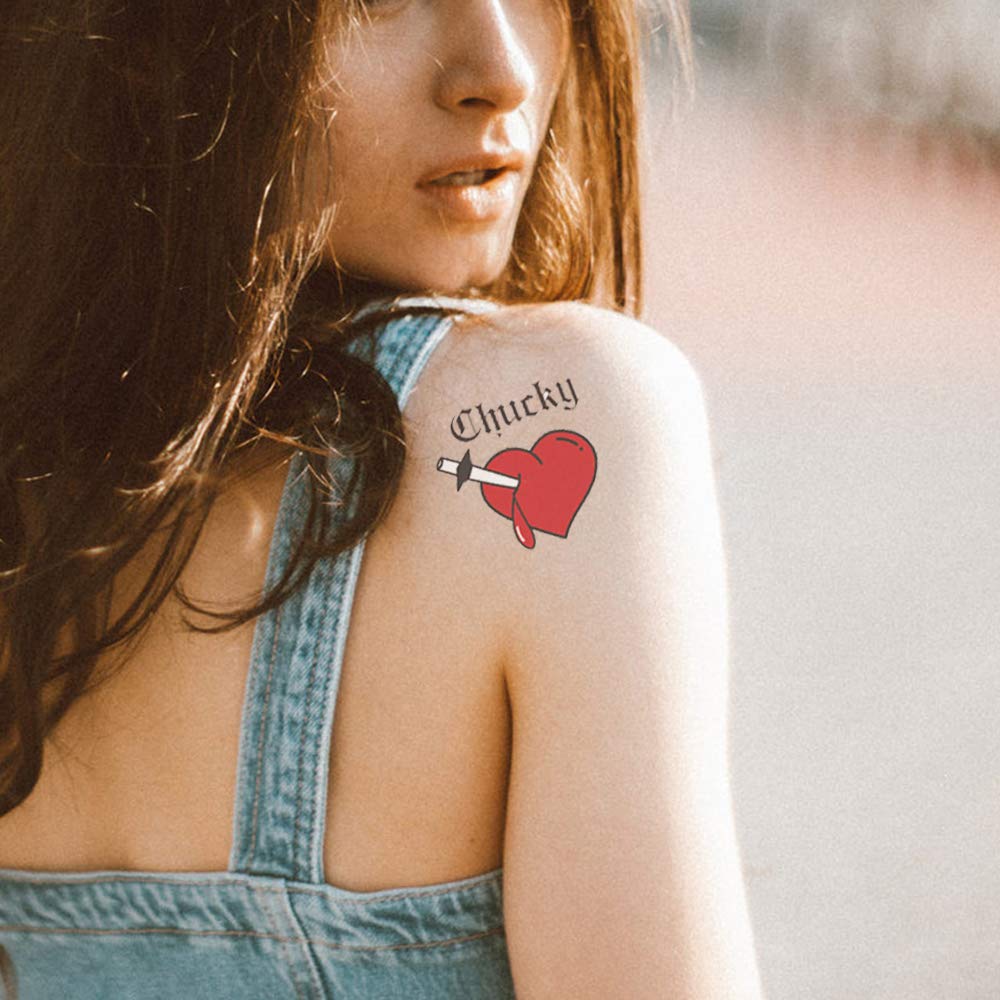 Tatuajes temporales de corazón de la novia de Chucky, 10 calcomanías de tatuajes de corazón Tiffany para mujeres, Halloween, fiesta, disfraz, cosplay